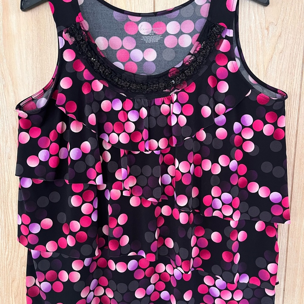 Lane Bryant Pink & Purple Polka Dot Ruffle Tank